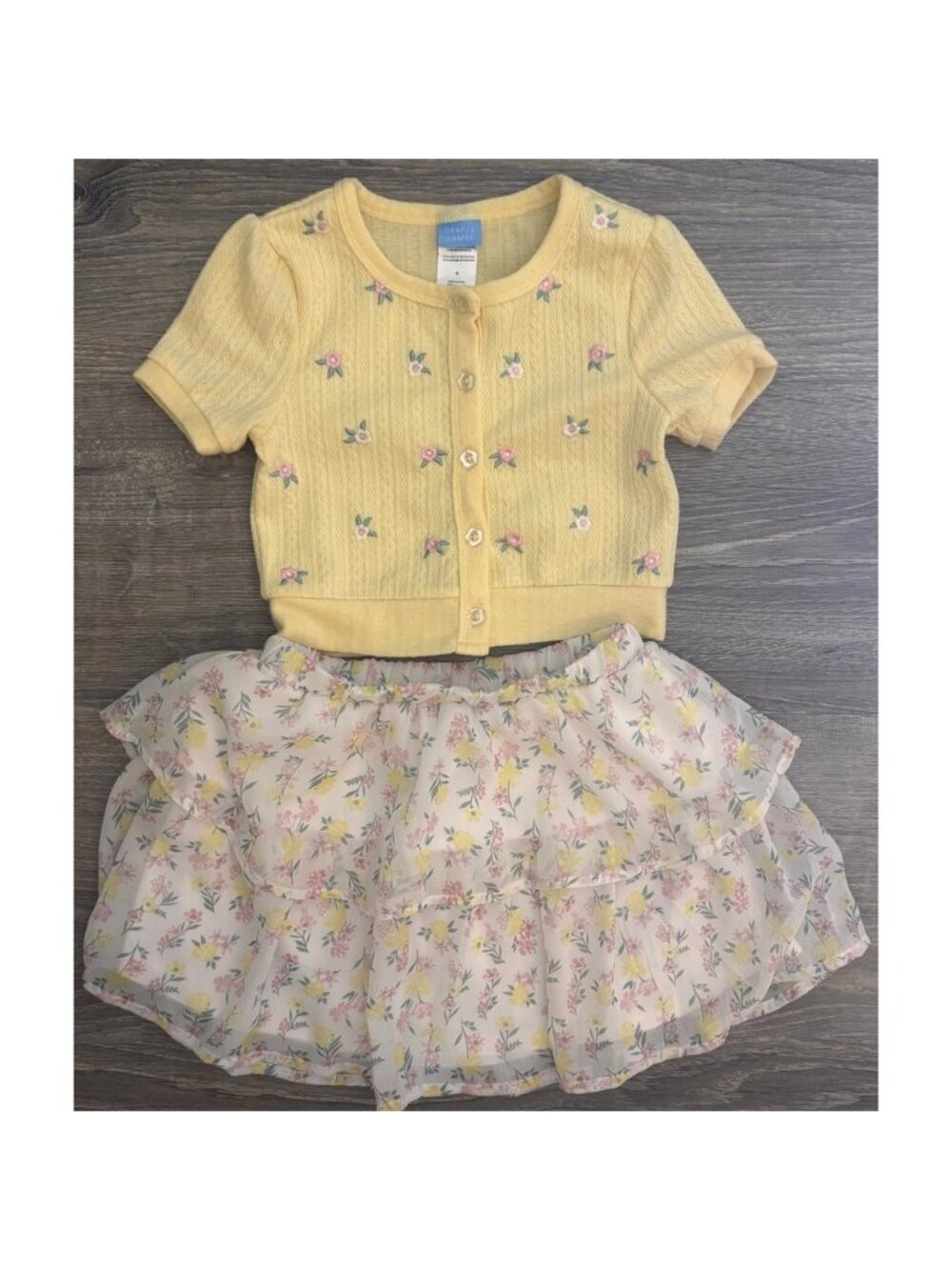 Draper James Girls Yellow Floral Cardigan and Tiered Skirt Set Size 4 5 Kids‎